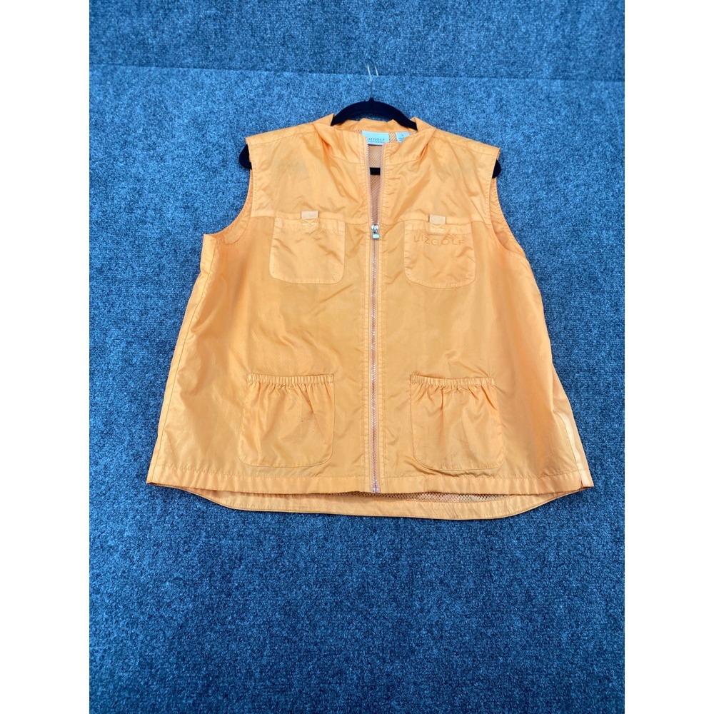 Lizgolf Liz Claiborne Golf Vest Women Large Orange Full Zip Mesh Lined Pockets